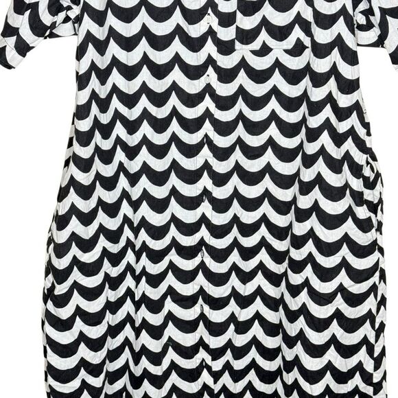 Marimekko Uniqlo Laine Short Sleeve Black White Shirt Dress Size M Linen Button - Picture 10 of 12